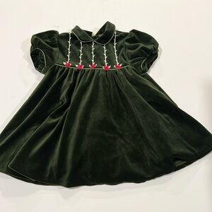 Class Club Baby - dark‎ green velour dress, floral, 24m
